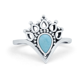 Chevron Midi Thumb Ring Band Pear Round Simulated Larimar CZ 925 Sterling Silver